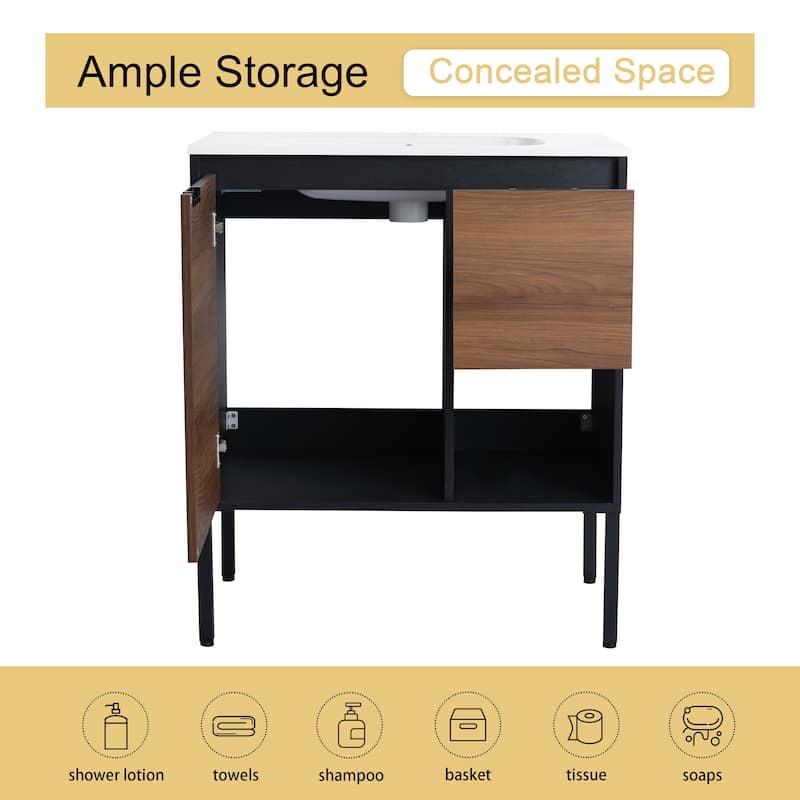 Malwee 30" FreeStanding Bathroom Vanity with Sink,Floor Stand Bathroom Vanity with Soft Close Door & Drawer and Open Shelf