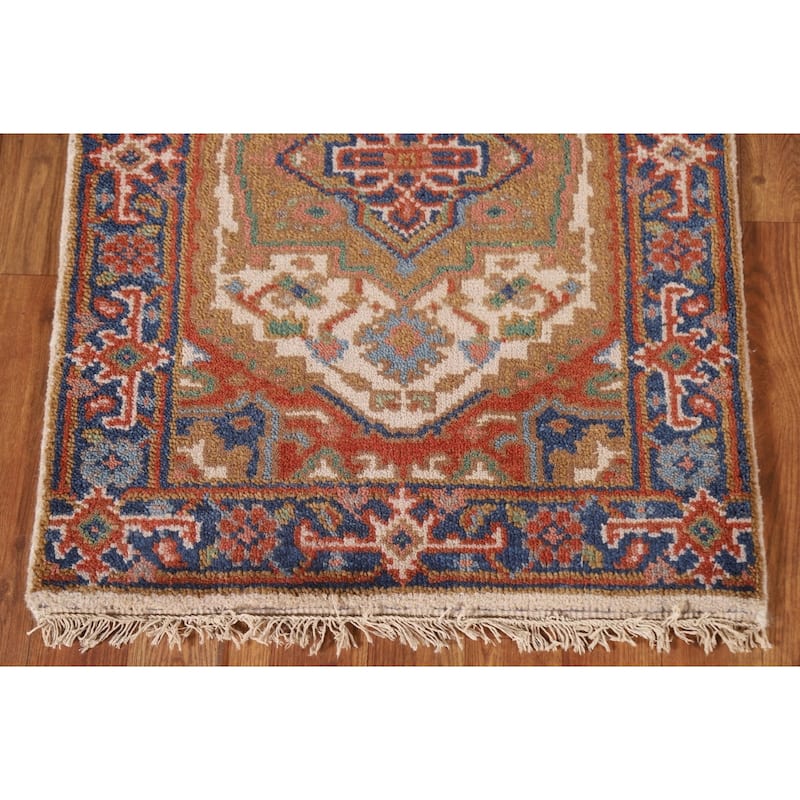 Geometric Beige Heriz Serapi Oriental Area Rug Handmade Wool Carpet - 2'0"x 3'0"
