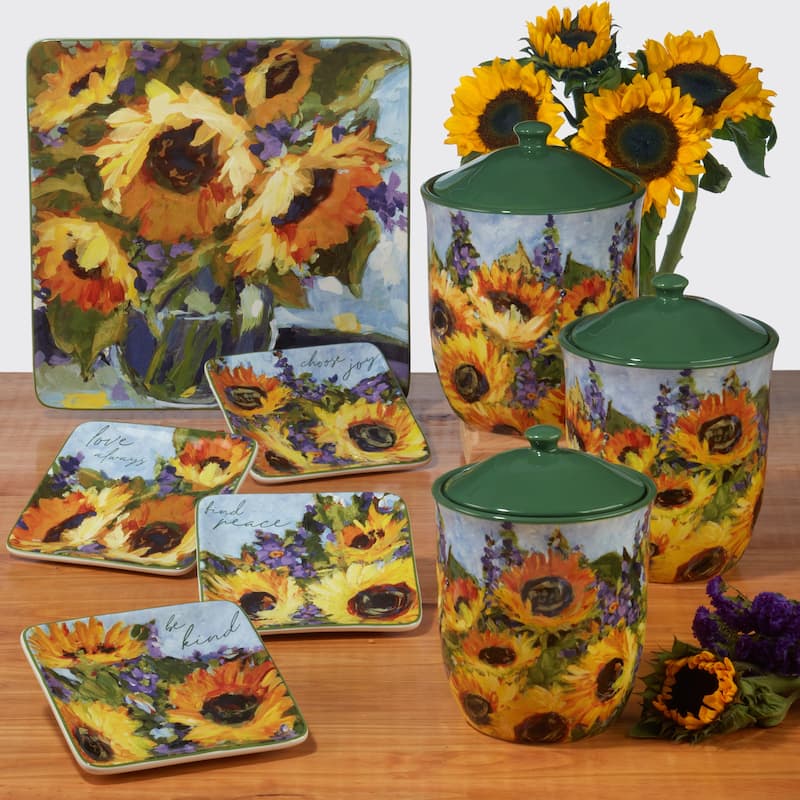 Certified International Sunflower Bouquet 3 piece Canister Set, 54 oz., 72 oz., 104 oz. - 54 oz., 72 oz., 104 oz.