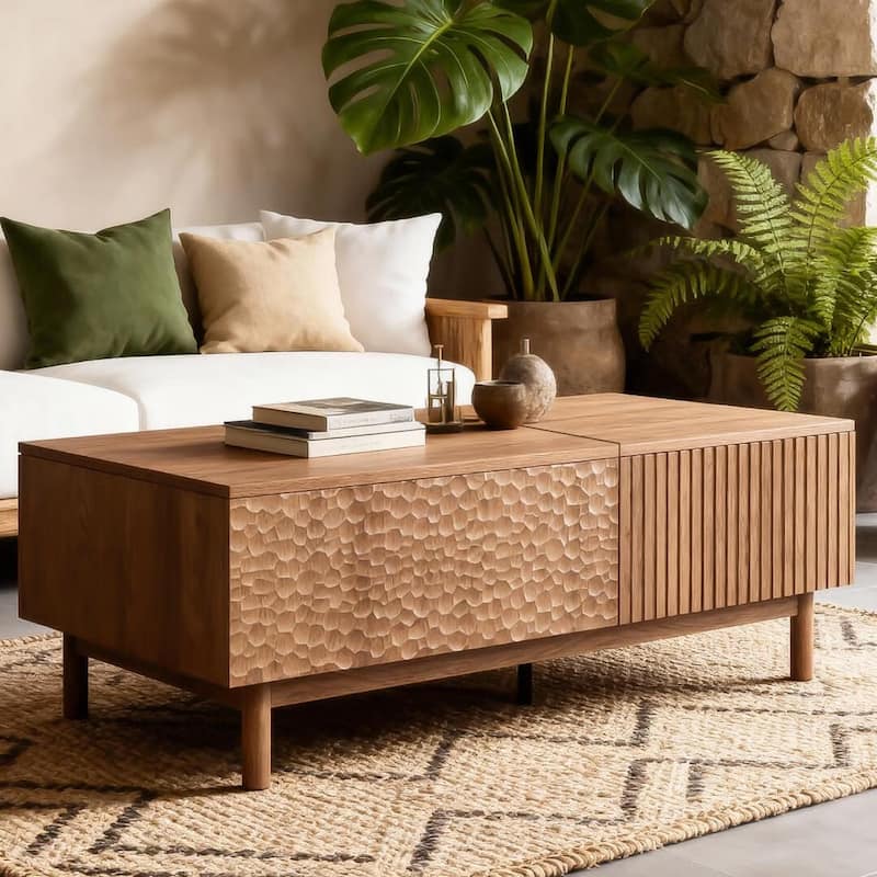 51.1" Satin Walnut Coffee Table with Storage Drawers for Living Room & Home Office - 51.1"Wx27.5"Dx18.9"H