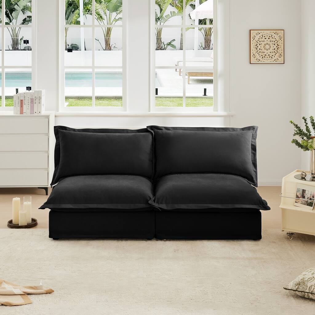 Slipcovered 2 Seater Armless Sofa, Free Combination Convertible Slipcovered Sofa
