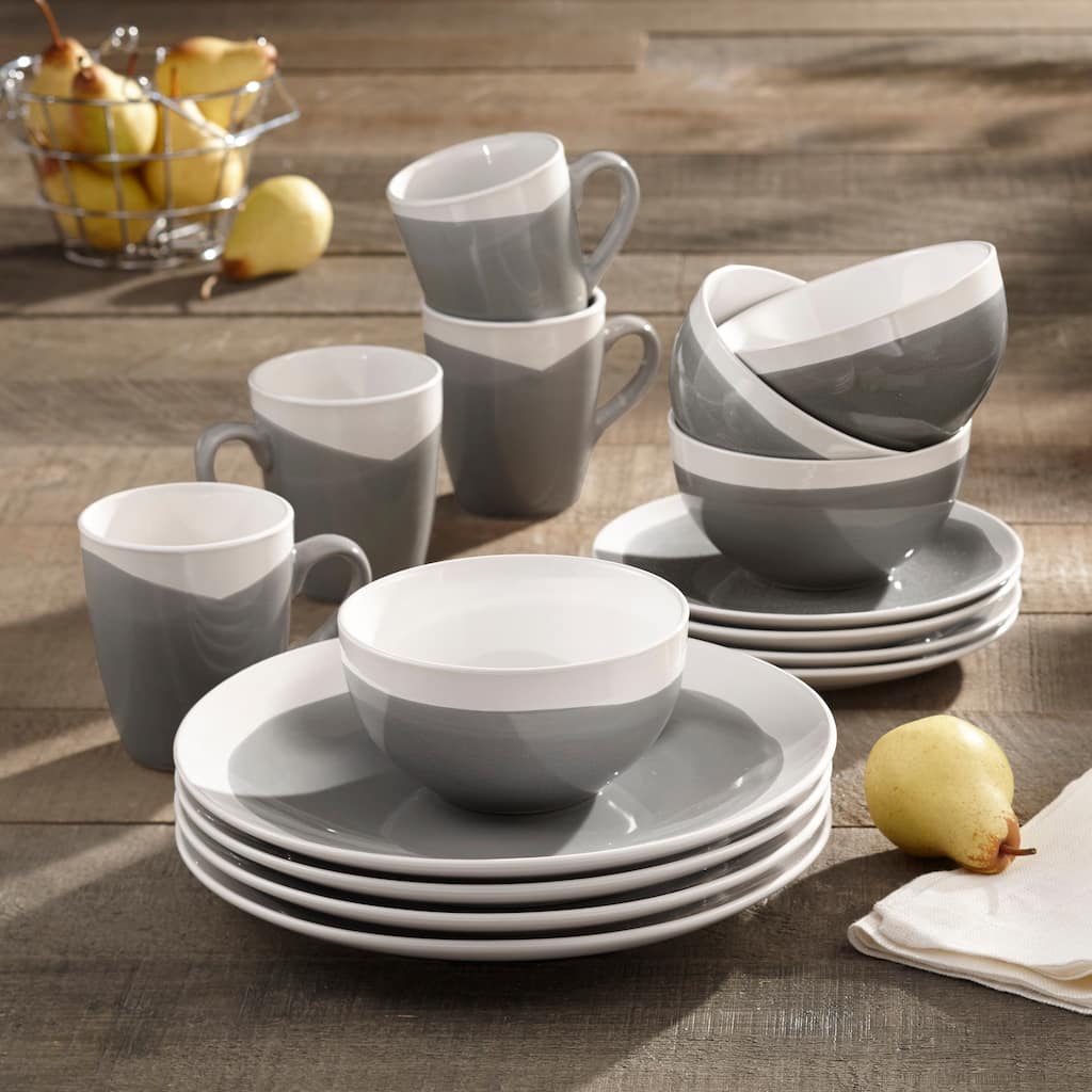 American Atelier Oasis Charcoal Stoneware 16-Piece Dinnerware Set