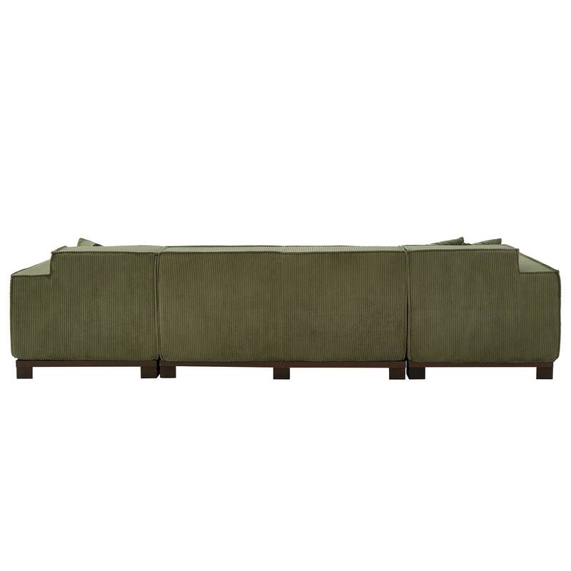 Modern U-Shaped Sectional Sofa Set Stripe Corduroy Upholstered Sofa with Light Strip and 6 Pillows