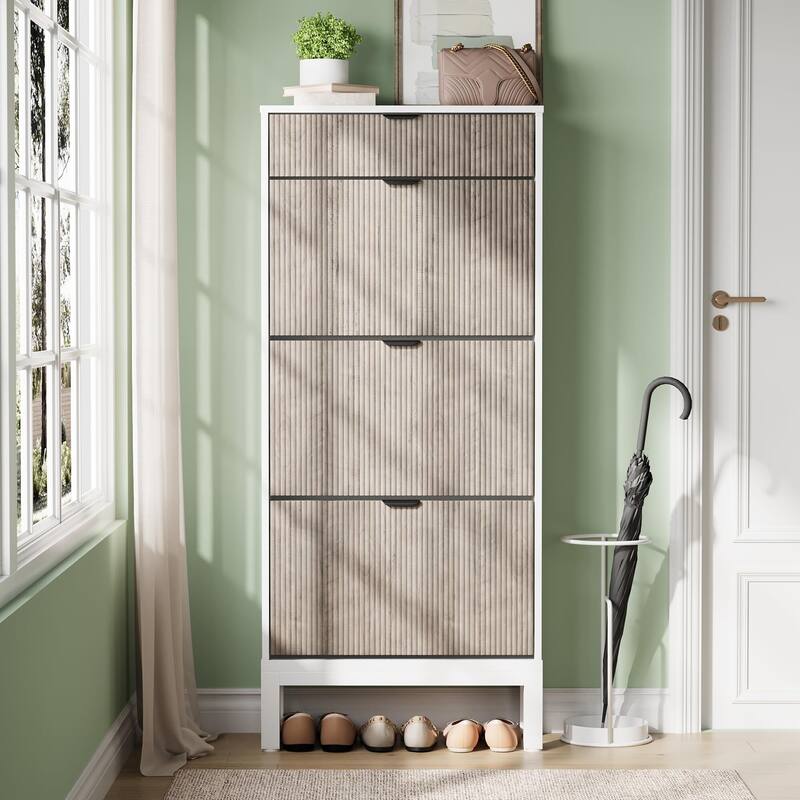 3-Drawer Slim Shoe Storage Cabinet with Flip Doors