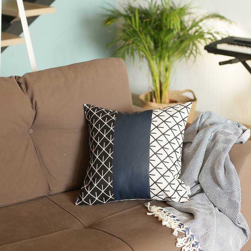 Faux Leather Printed Square Throw Pillow Cover