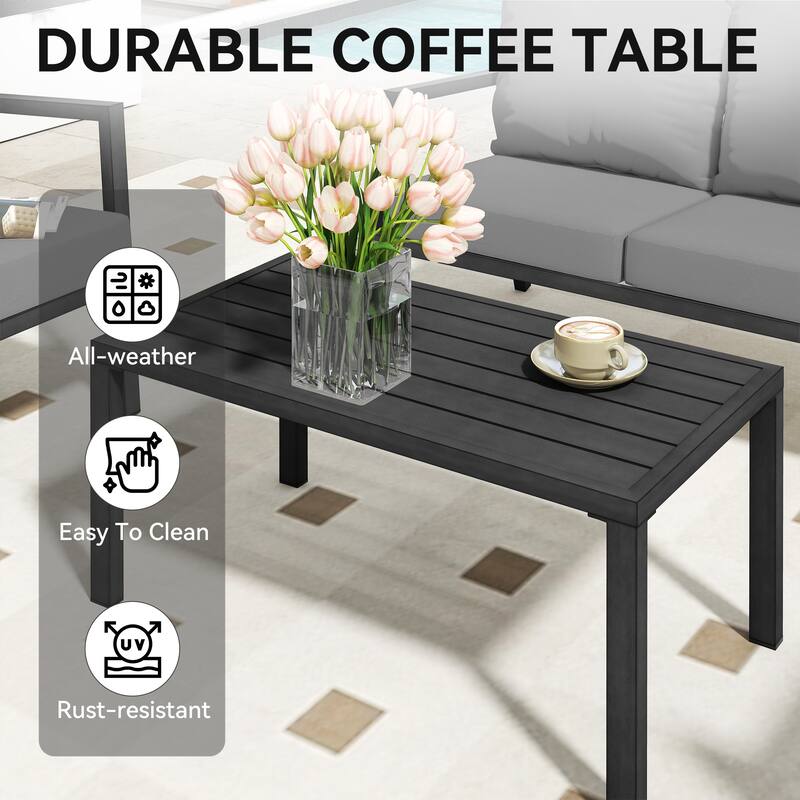 MornLift 4-Piece Aluminum Outdoor Patio Conversation Set with Beige Cushions, Sofa and Coffee Table