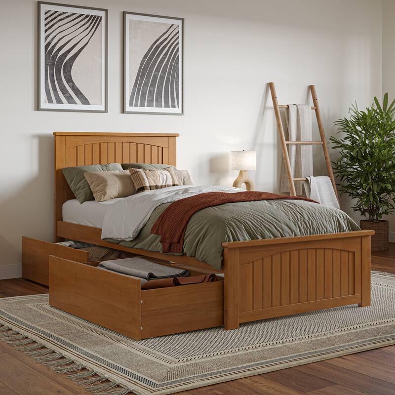 AFI Nantucket Platform Bed with Matching Footboard & Storage Drawers - Light Toffee - Twin XL
