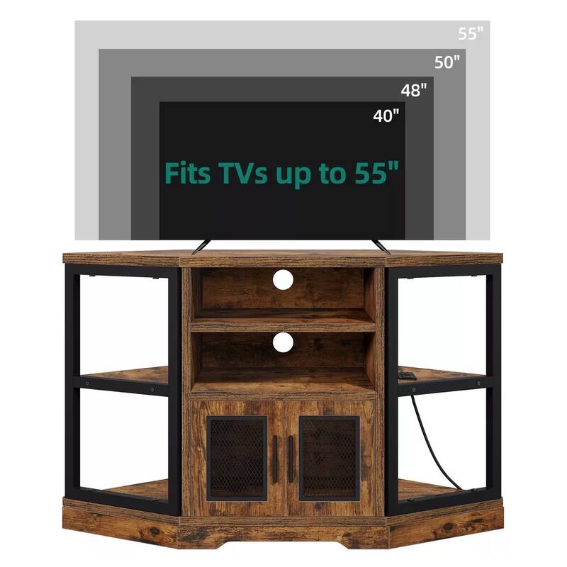 Rustic Corner TV Stand Media Console with Charging Station - 47 inches in width