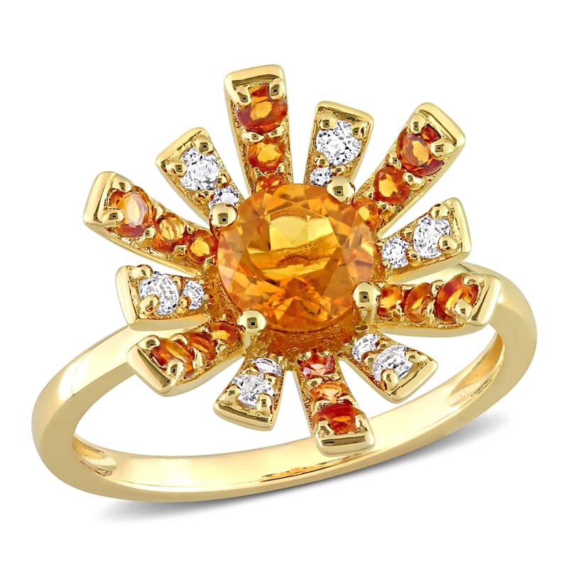 Miadora Madeira Citrine and White Topaz Floral Cluster Ring in 18kt Yellow Plated Sterling Silver