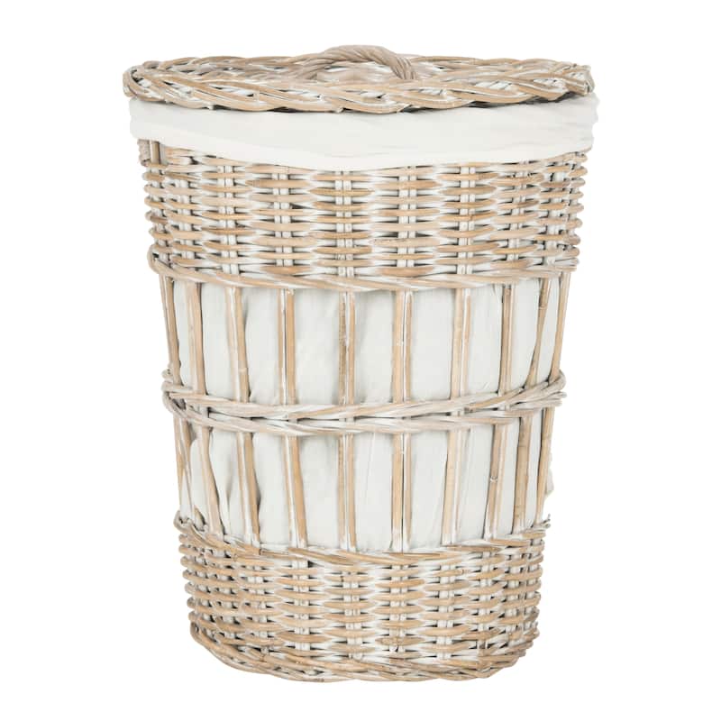 SAFAVIEH Nandita White Wash Storage Hamper with Liner - 21.5" x 21.5" x 25.6" - 22Wx22Dx26H