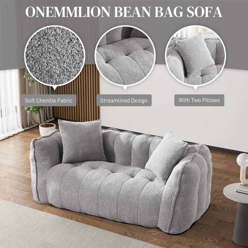 Ouyessir Upholstered Chenille Fabric Bean Bag Sofa Chair with 2 Pillows