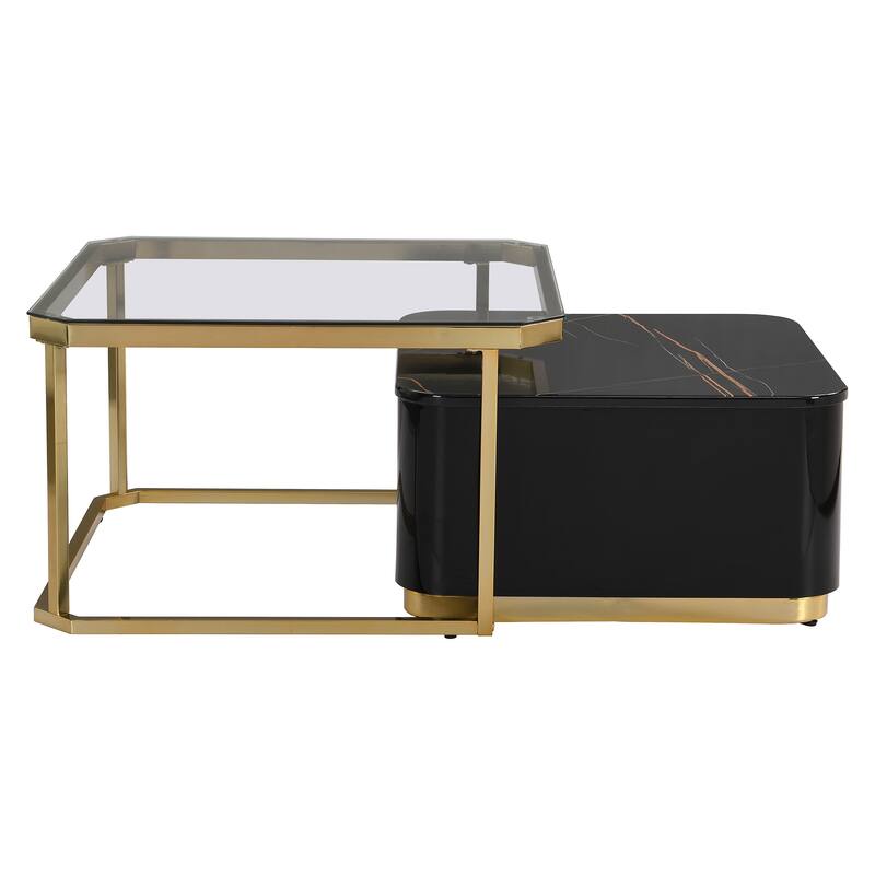 Modern 2 Pieces Square Nesting Coffee Table with Drawers