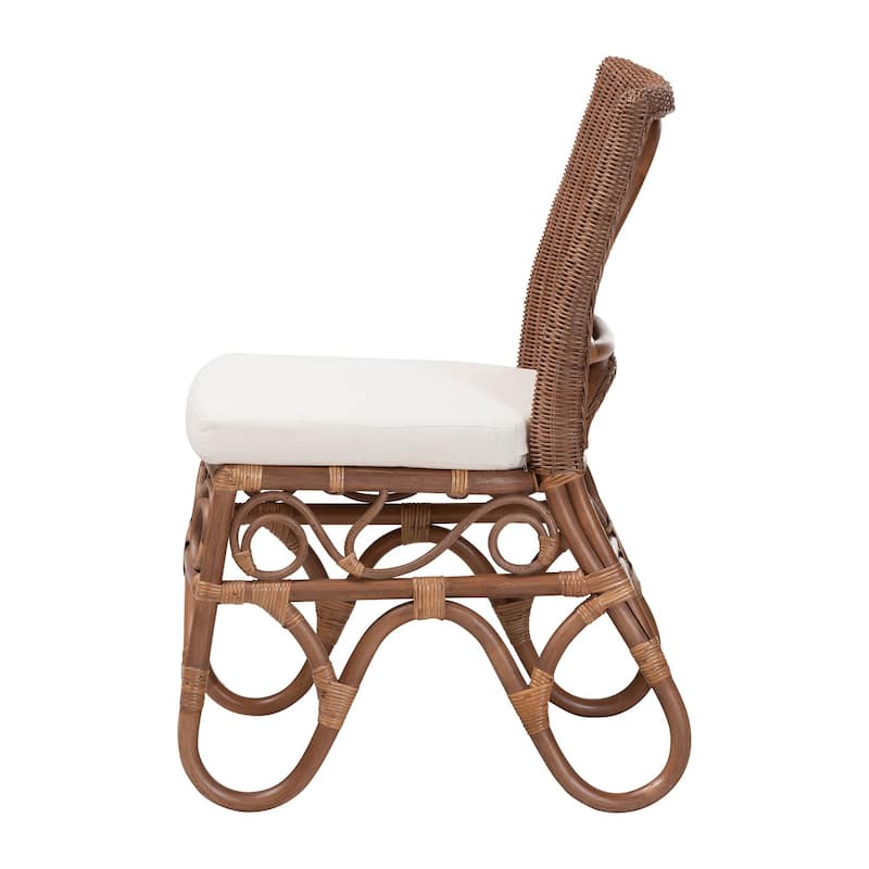 Rivan Natural Rattan Dining Chair - Handcrafted Wicker Accent Chair with Woven Back and Cushioned Seat, Boho Coastal Seating