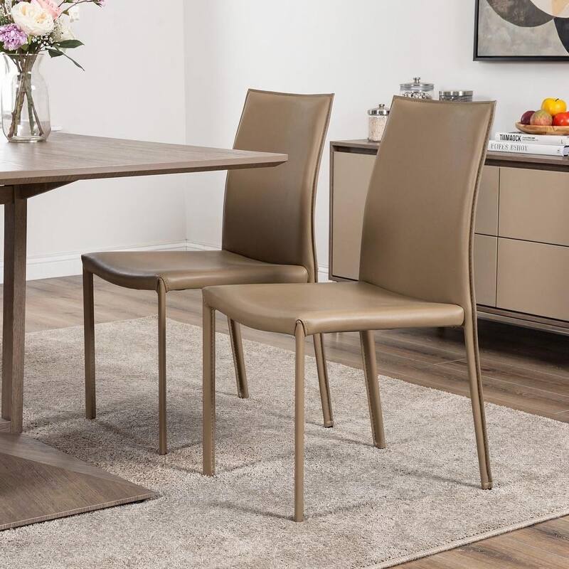 HomeRoots Set of Two Taupe Upholstered Leather Dining Side Chairs - 19.30 in. x 35.04 in. x 20.87 in. - Set of 2 - 19.30 in. x 35.04 in.  x 20.87 in. - Taupe