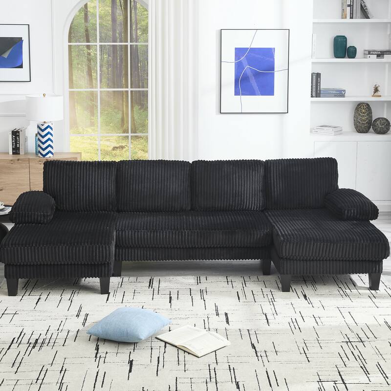 U-Shaped Modular Sectional Sofa with Double Chaise Lounge, Convertible Deep Seat Sleeper Sofa, Velvet Upholstered 4 Seater Sofa