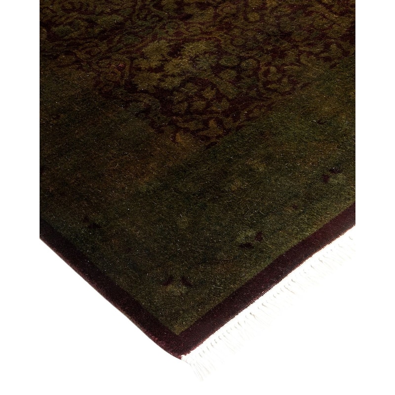 Overton Hand Knotted Wool Vintage Inspired Modern Contemporary Overdyed Brown Runner Rug - 2' 7" x 11' 10"