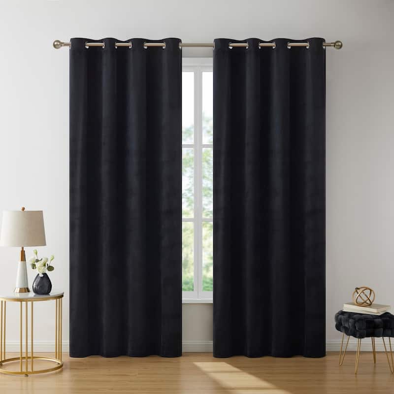 HLC.me Sawyer Premium Luxurious Lush Velvet Soft Light Filtering Grommet Window Curtains - Set of 2 - 54 W x 84 L per panel - Set of 2 - Black