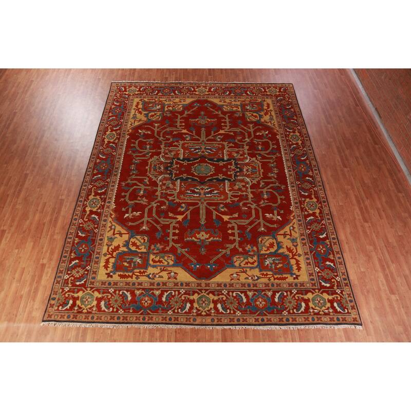 Hand Knotted Oriental 100% Wool Carpet Traditional Medallion Red Heriz (serapi) Area Rug - 14' 10'' X 11' 7''