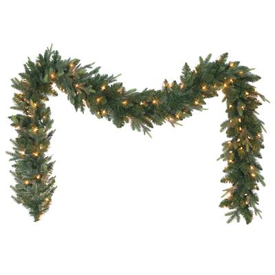 Puleo International 9 ft x 10" Pre-Lit Balsam Fir Garland 420 Tips 100 Clear Lights - Green - 9.8