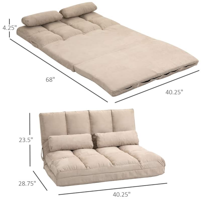 2-in-1 Beige Suede Folding Sofa Bed with Adjustable Reclining Backrest and Portable Floor Lounger