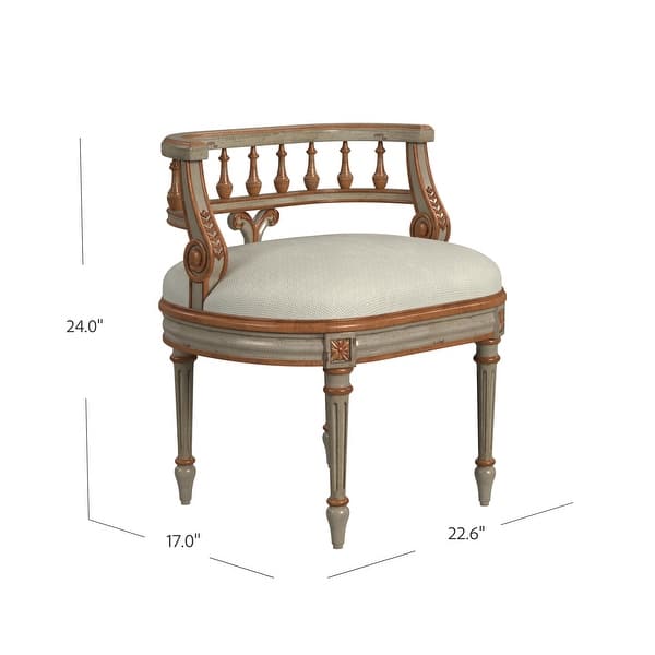 dimension image slide 0 of 3, Hathaway 22.5 in. W Oval Upholstered and Wood Traditional Vanity Seat