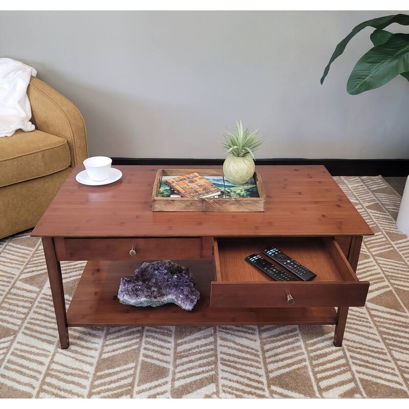 Solid Bamboo Coffee Table with Drawers