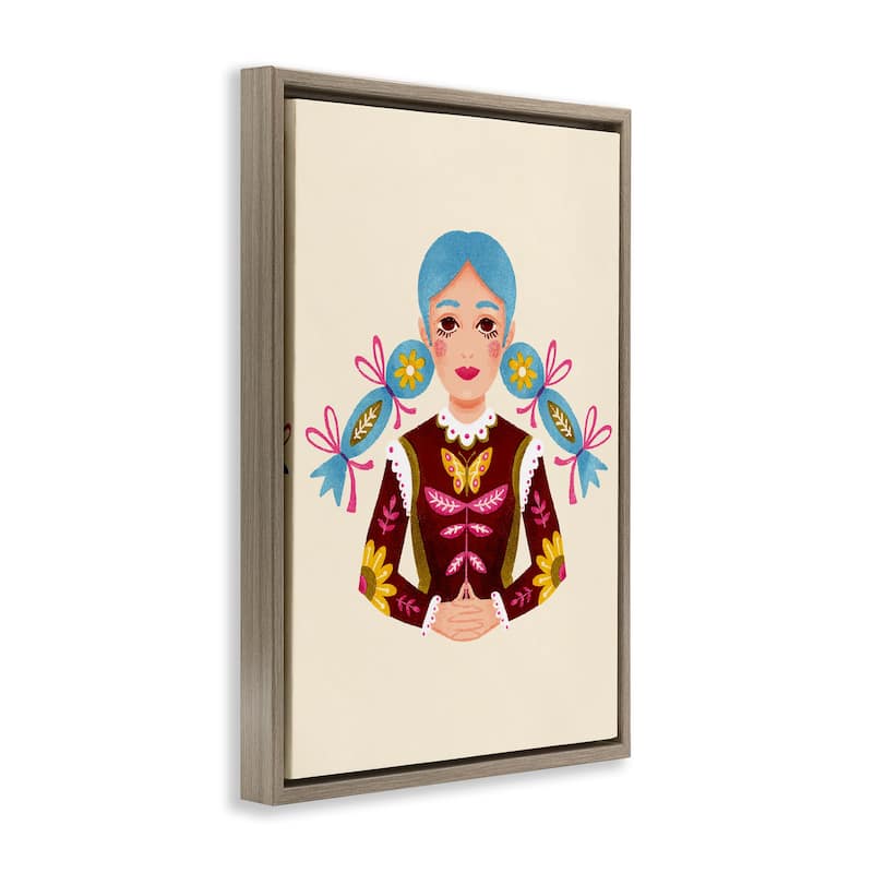 Stupell Blue Haired Girl Portrait Framed Floater Canvas Wall Art Design By Hannah Moren