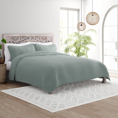 Soft Essentials All Season 3 Piece Stripe Stitch Quilt Set with Shams