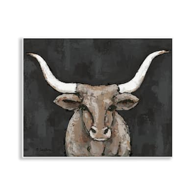Stupell Longhorn on Murky Grey Wall Plaque Art Design By Sara Baker