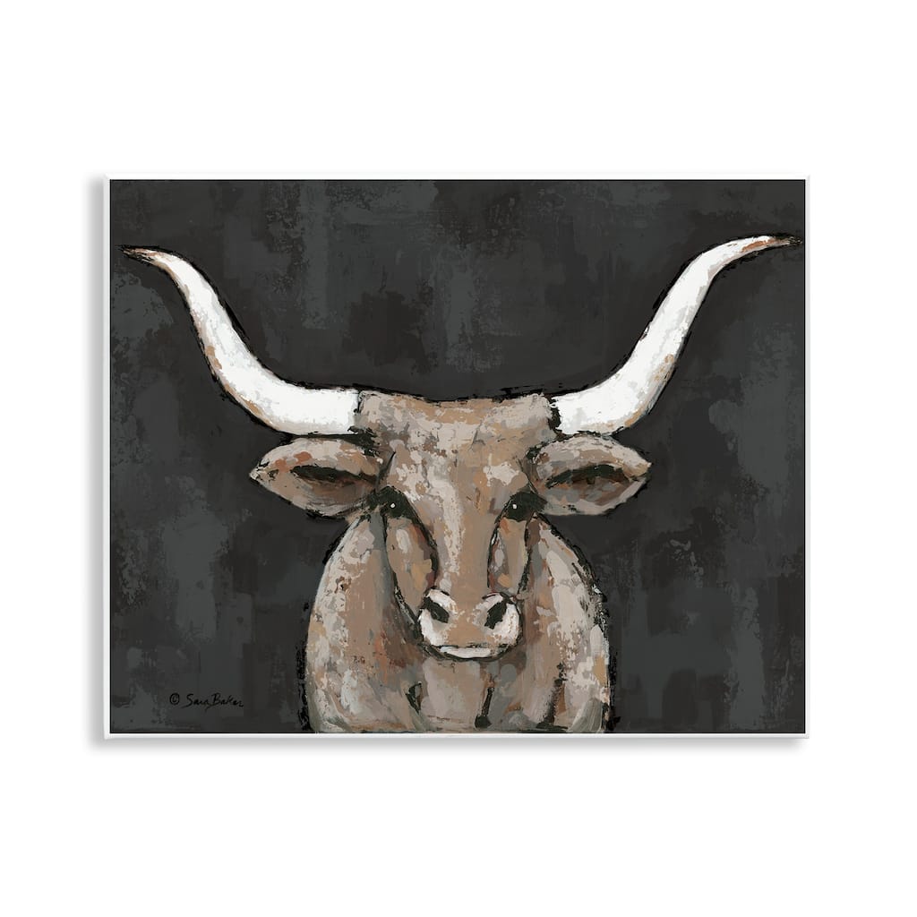Stupell Longhorn on Murky Grey Wall Plaque Art Design By Sara Baker