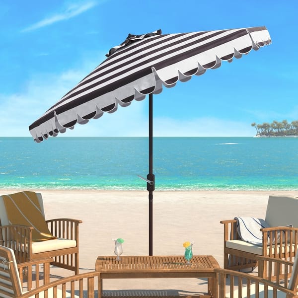 slide 2 of 5, SAFAVIEH Maui 9ft Round Outdoor Patio Umbrella - UV Resistant with Crank & Button Tilt Black