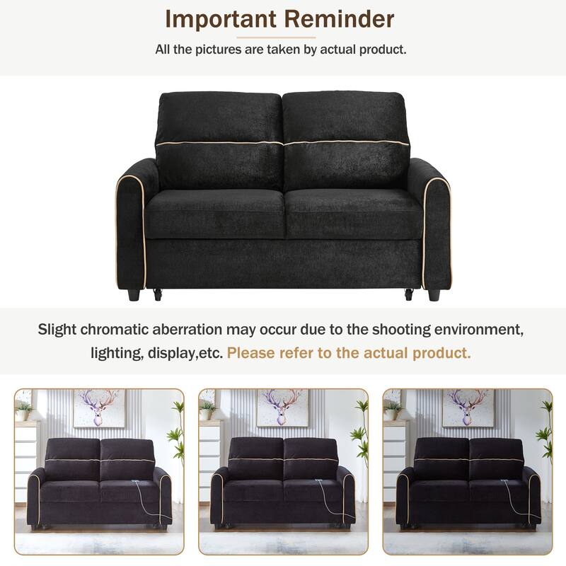 GDFStudio - 58" Chenille Convertible Sleeper Sofa with USB