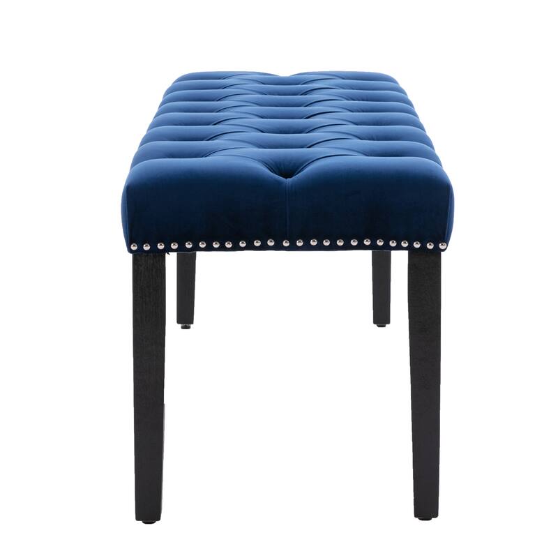 Blue Piano Bench Ottoman Leisure Bench with Wood Legs, Simple Window Bench Accent Bench Corridor Bench