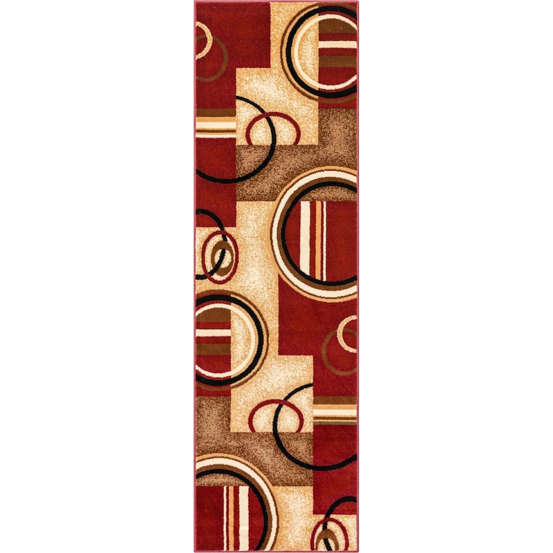Well Woven Modern Geometric Abstract Shapes Red Oversized Runner Rug - 2'7" x 10' - 2'7" x 10' - Red - Runner