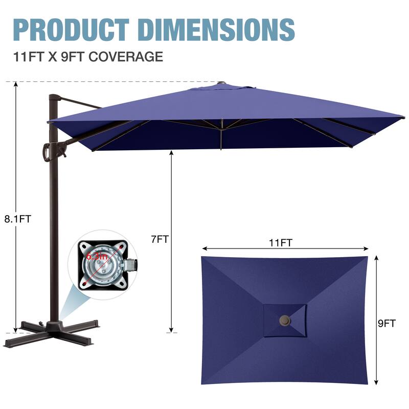 Outdoor Patio Umbrella 9 FT x 11 FT Cantilever-Offset Umbrella