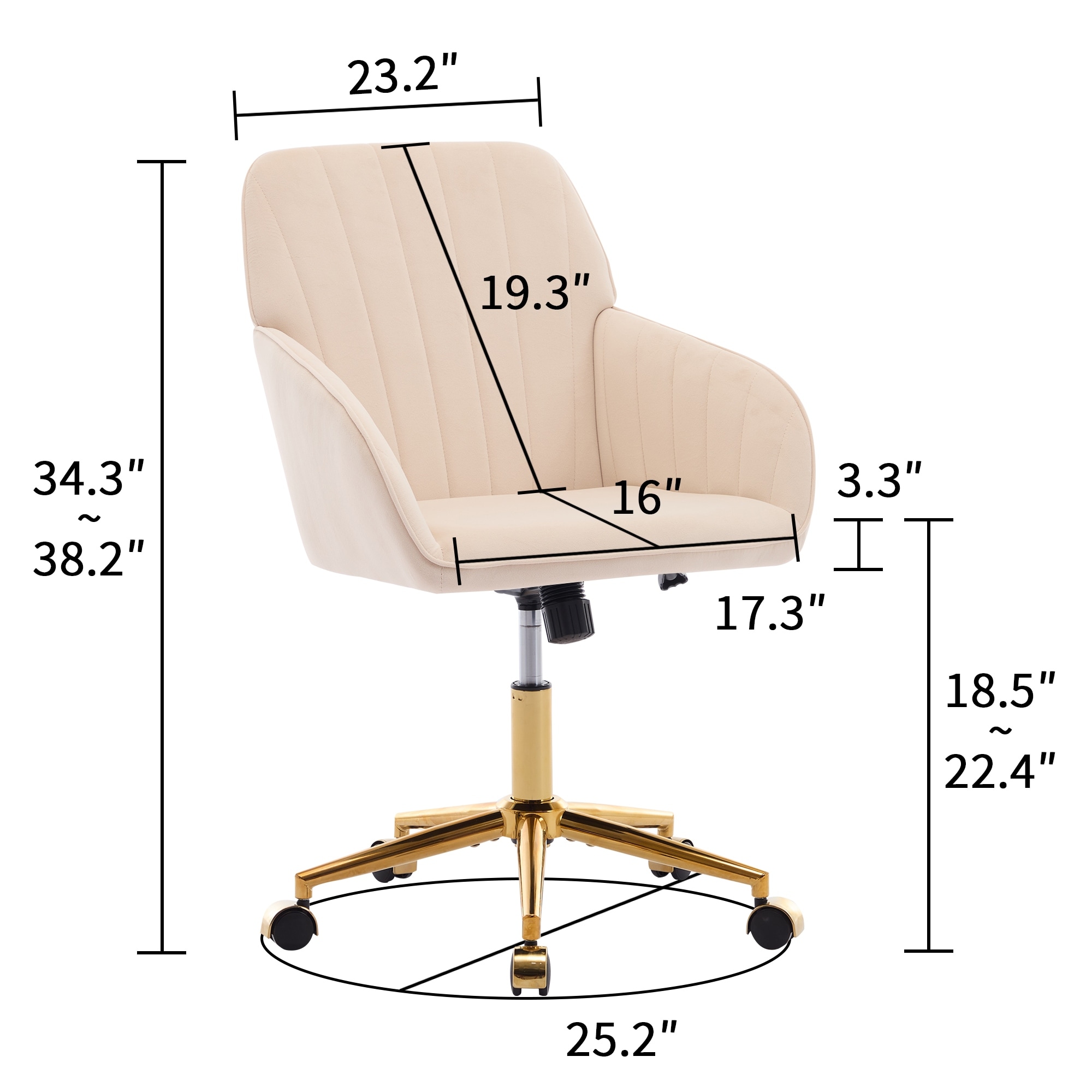Comfortable Vanity Chair Visitor Chair with Lumbar Support, Khaki Ergonomic Swivel Chair Computer Chair with Backrest
