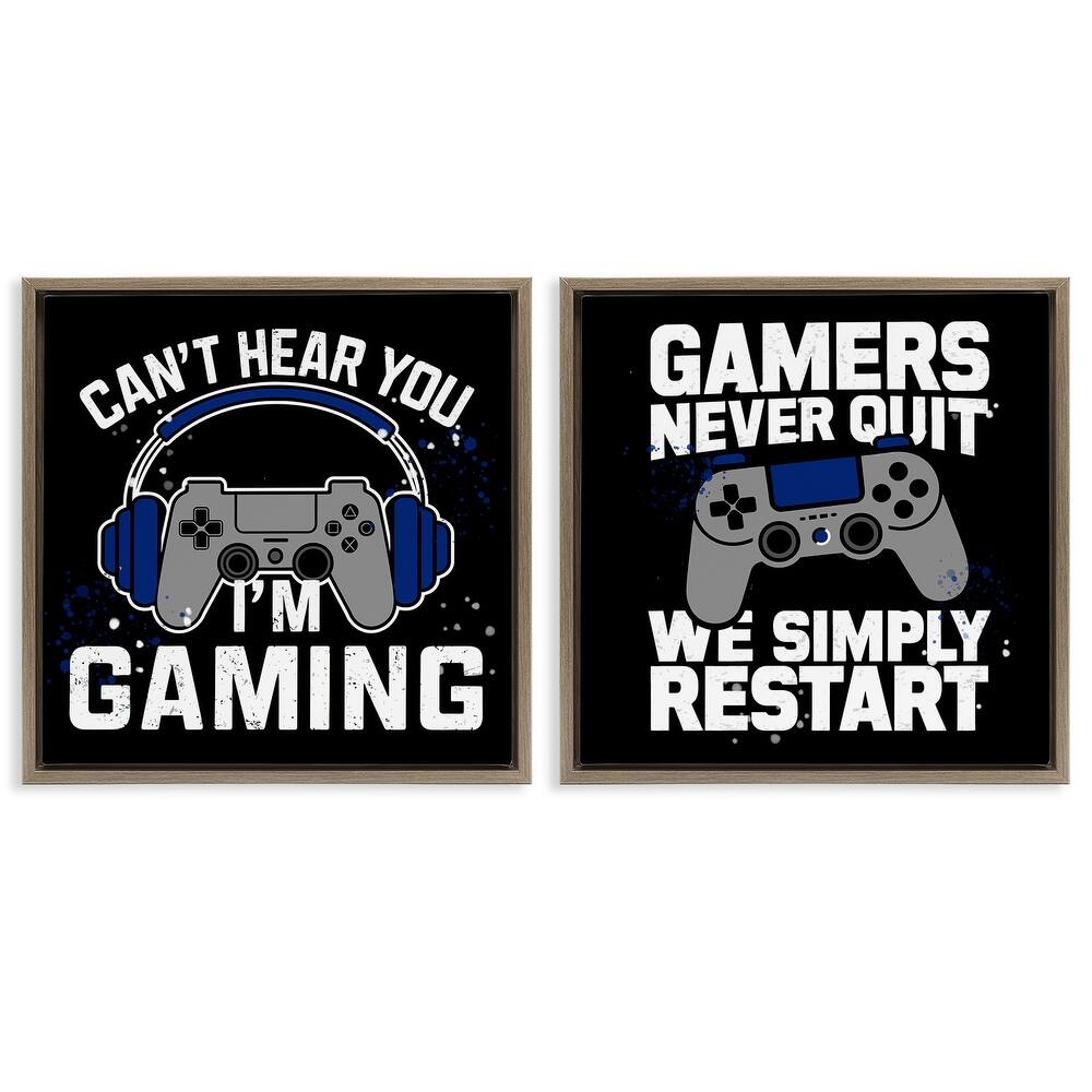 Stupell Hardcore Gamer Expressions Framed Floater Canvas Wall Art Design By Kim Allen (Set of 2)