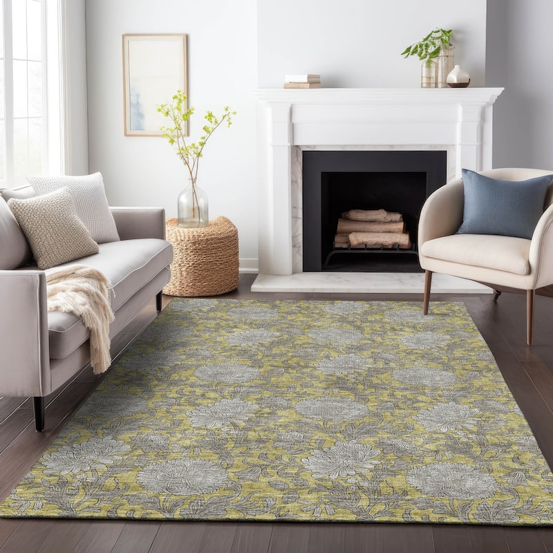 Premium Washable Super Soft Floral Mayfield Rug - Gold - 10' x 14' - Rectangle