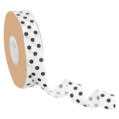 Polka Dot Craft Grosgrain Ribbon, 1 Inch x 48 Yard Grosgrain Ribbon Roll, Wired Edge Ribbon