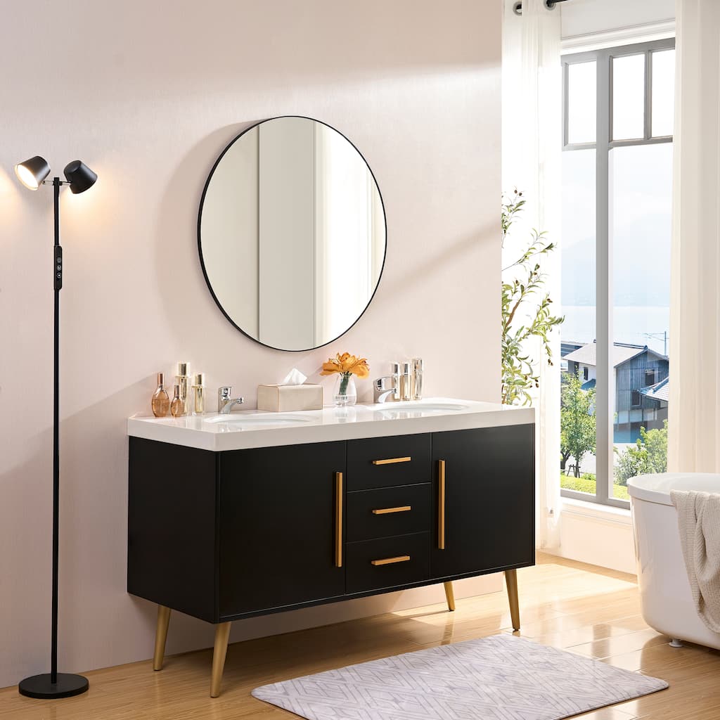 Wall Mirror 36 Inch Black Circular Mirror Metal Framed Mirror Round Vanity Mirror Dressing Mirror, for Bathroom, Living Room