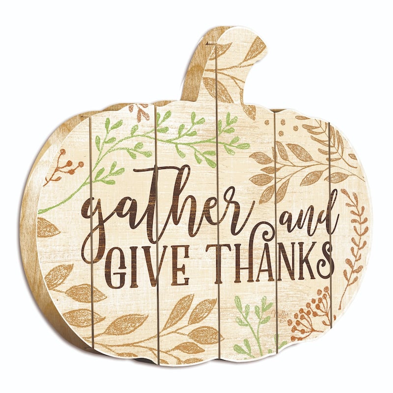 17" Ivory Brown "Gather Give Thanks" Pumpkin Thanksgiving Wall Decor