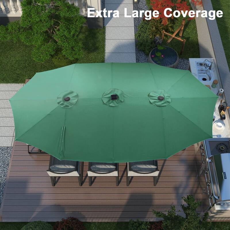Autlaycil 15ft Retangle Patio Umbrella with Solar Lights & Base