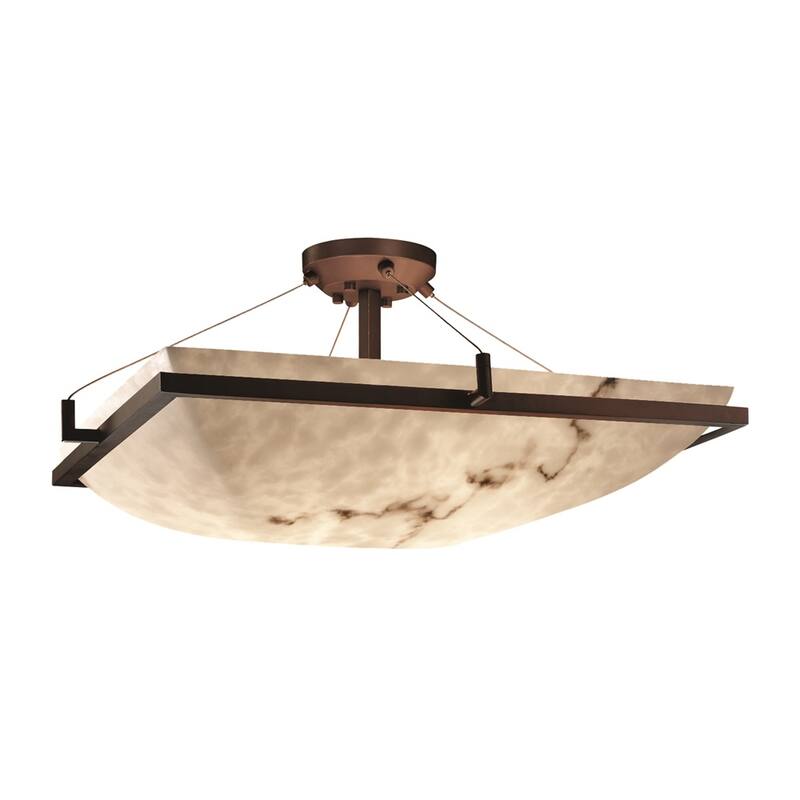 LumenAria Ring 48-inch Dark Bronze Square Semi Flush Bowl with Ring, Faux Alabaster Shade
