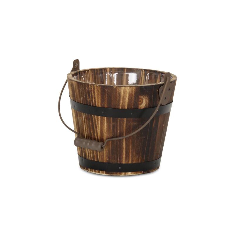 Rustic 6.75" Wood Bucket Planter for Indoor Plants & Tabletop Decor