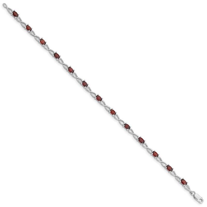 Curata 925 Sterling Silver Polished Open back Lobster Claw Closure Garnet Bracelet