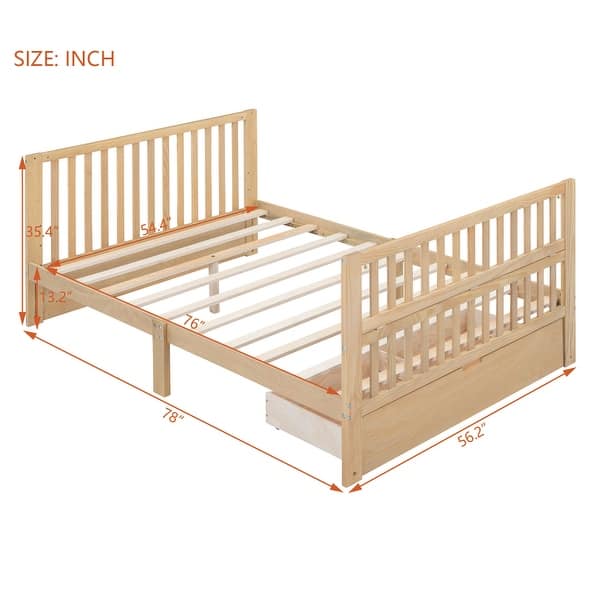 dimension image slide 0 of 5, 2-in-1 Convertible Crib, Full Size Bed Frame with Drawers and 3 Height Options, Modern Baby Crib Toddler Bed with Guard Rail