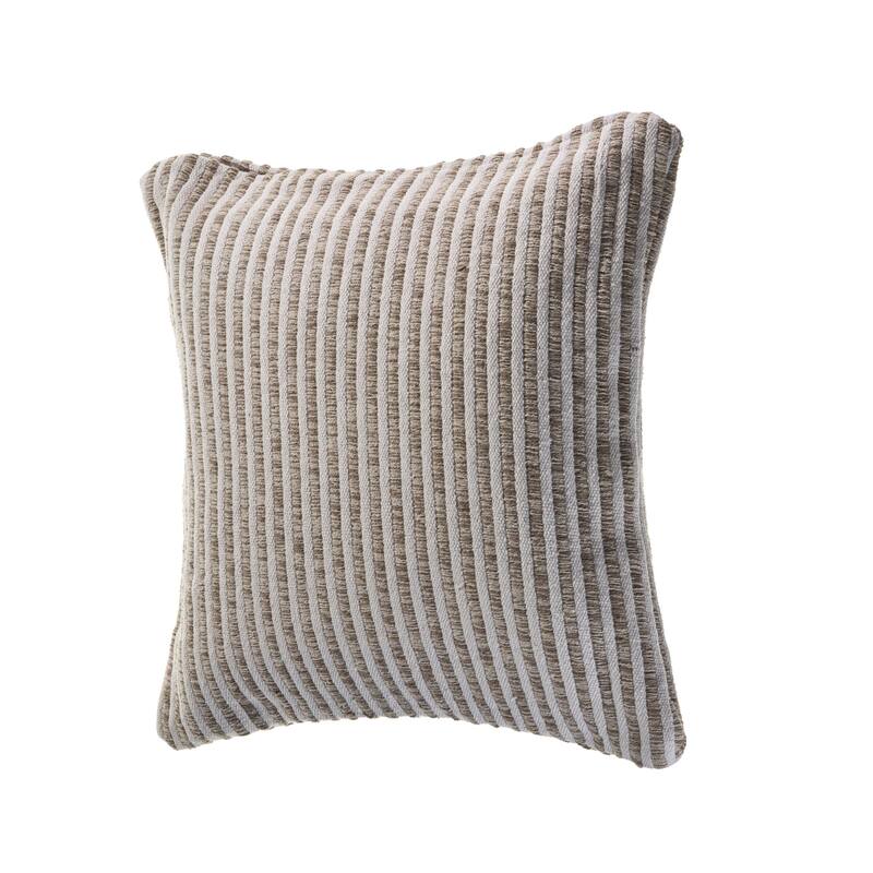 22" Beige and Ivory Striped Square Throw Pillow