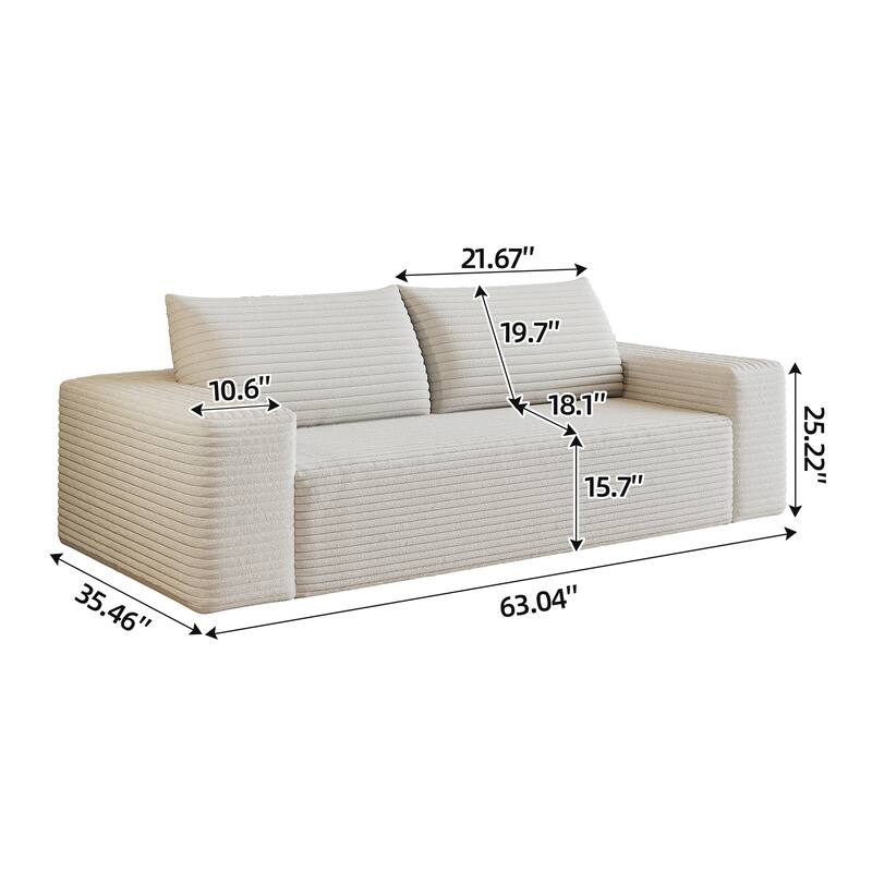 63" 2 Setaser Sofa, Corduroy Fabric, Deep Seat Couches, Comfy Loveseat Sofa, No Assembly, 1pcs