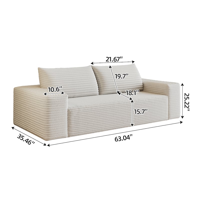 63" 2Setaser Sofa, Corduroy Fabric, Deep Seat Couches, No Assembly, 1pcs for Living room, Bedroom,Conference room