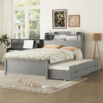 Wooden LED Platform Bed with Trundle